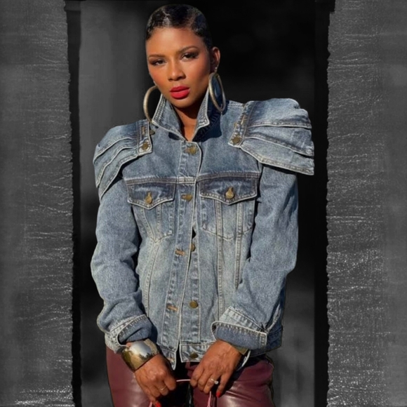 Unique Denim Jacket with Empire Shoulder Details - Picture 4 of 16